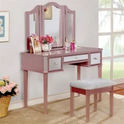 Hot Sale 🛒 Bowery Hill Contemporary Wood 3-Piece Vanity Set In Rose Gold 😉 -Living Room Sales Shop 2484807 1 L
