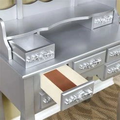 Promo π Bowery Hill Traditional Wood 3-Piece Bedroom Vanity Set In Silver β 13 Promo π Bowery Hill Traditional Wood 3-Piece Bedroom Vanity Set In Silver β -Living Room Sales Shop 2484851 2 L