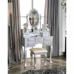 Promo π Bowery Hill Traditional Wood 3-Piece Bedroom Vanity Set In Silver β 14 Promo π Bowery Hill Traditional Wood 3-Piece Bedroom Vanity Set In Silver β -Living Room Sales Shop 2484851 3 L