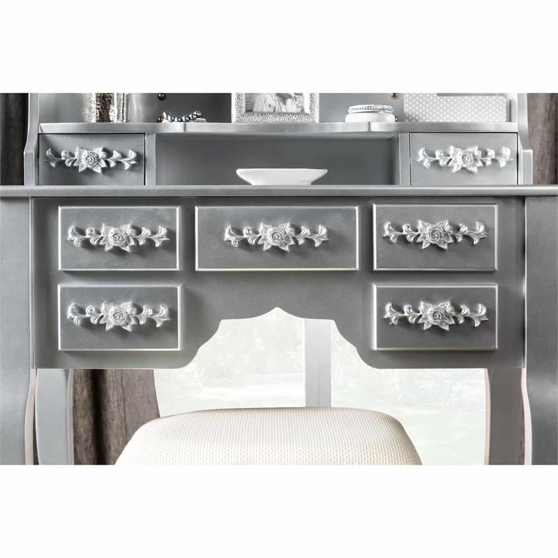 Promo π Bowery Hill Traditional Wood 3-Piece Bedroom Vanity Set In Silver β 8 Promo π Bowery Hill Traditional Wood 3-Piece Bedroom Vanity Set In Silver β - Image 6