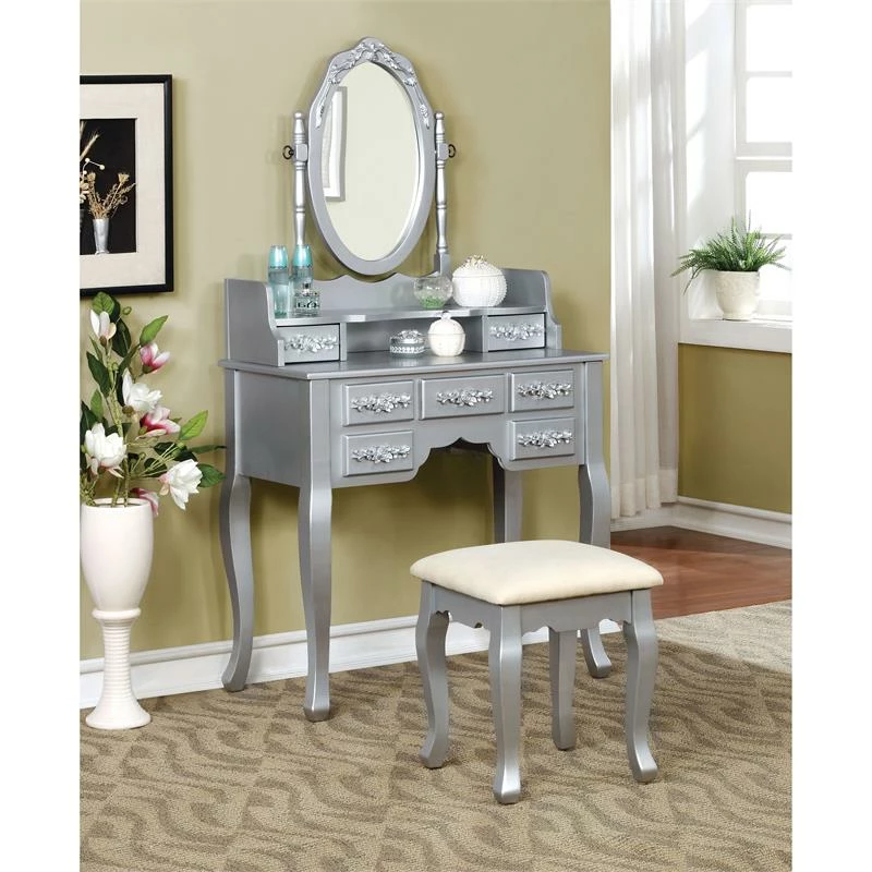 Promo π Bowery Hill Traditional Wood 3-Piece Bedroom Vanity Set In Silver β 11 Promo π Bowery Hill Traditional Wood 3-Piece Bedroom Vanity Set In Silver β - Image 9