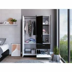 Discount 💯 FM Furniture Habana Modern Wood Bedroom Armoire In Black Wenge/White 👍 12 Discount 💯 FM Furniture Habana Modern Wood Bedroom Armoire In Black Wenge/White 👍 -Living Room Sales Shop 2489023 4 L