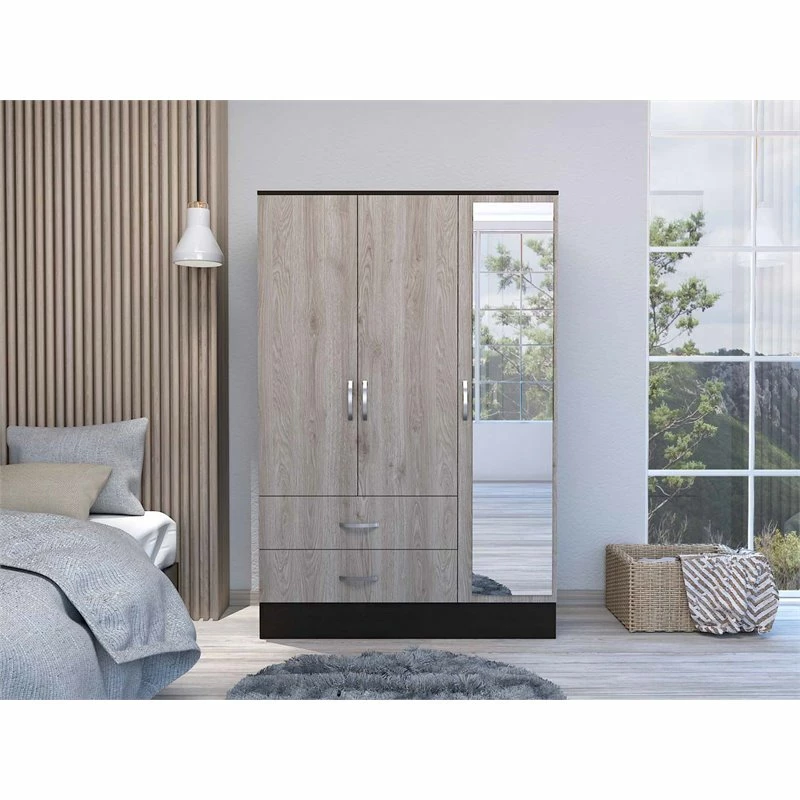Deals ๐ฅ FM Furniture Florencia S Mirrored Modern Wood Armoire In Black Wenge/Light Oak โจ 4 Deals ๐ฅ FM Furniture Florencia S Mirrored Modern Wood Armoire In Black Wenge/Light Oak โจ - Image 2