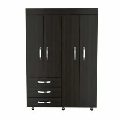Best Sale 🛒 Tuhome Furniture TUHOME Denver Mobile Armoire - Black Engineered Wood - For Bedroom 🤩