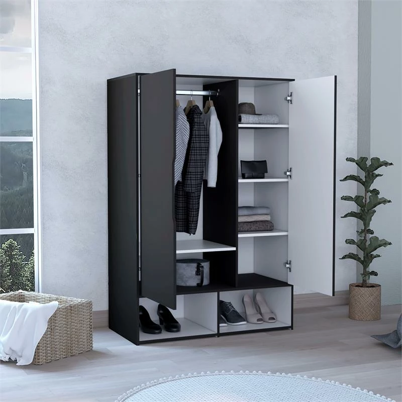 Promo ❤️ Tuhome Furniture TUHOME Rosie Armoire - Black-White Engineered Wood ⌛ 4 Promo ❤️ Tuhome Furniture TUHOME Rosie Armoire - Black-White Engineered Wood ⌛ - Image 2