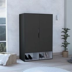 Promo ❤️ Tuhome Furniture TUHOME Rosie Armoire - Black-White Engineered Wood ⌛ 7 Promo ❤️ Tuhome Furniture TUHOME Rosie Armoire - Black-White Engineered Wood ⌛ -Living Room Sales Shop 2503502 2 L