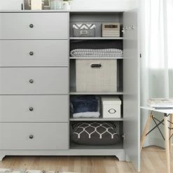 Deals 😉 Pemberly Row Contemporary 5 Drawer Chest In Soft Gray 👏 -Living Room Sales Shop 2503683 3 L