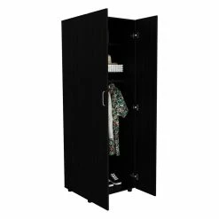 Coupon 💯 Atlin Designs Modern Wood Armoire With One Cabinet & 2 Shelves In Black ⭐ -Living Room Sales Shop 2503760 3 L