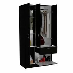 Deals 🎁 Atlin Designs Modern Wood Armoire With Two Cabinets In Black/White 🛒 -Living Room Sales Shop 2503778 2 L