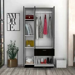 Deals 🎁 Atlin Designs Modern Wood Armoire With Two Cabinets In Black/White 🛒 -Living Room Sales Shop 2503778 5 L