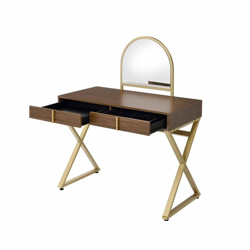 New π ACME Furniture ACME Coleen Vanity Desk In Walnut & Gold Finish π 8 New π ACME Furniture ACME Coleen Vanity Desk In Walnut & Gold Finish π - Image 6