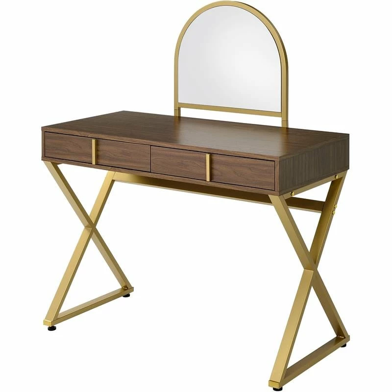 New π ACME Furniture ACME Coleen Vanity Desk In Walnut & Gold Finish π 3 New π ACME Furniture ACME Coleen Vanity Desk In Walnut & Gold Finish π