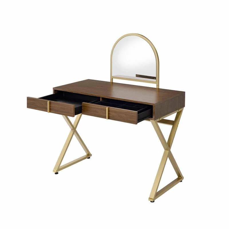 New π ACME Furniture ACME Coleen Vanity Desk In Walnut & Gold Finish π 12 New π ACME Furniture ACME Coleen Vanity Desk In Walnut & Gold Finish π - Image 10