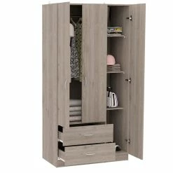 Wholesale 😀 Atlin Designs Modern Three Door Wood Bedroom Armoire In Walnut Oak 🔔 -Living Room Sales Shop 2515147 9 L