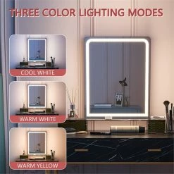 Cheap ⭐ Alexent LED Wood Makeup Vanity Desk Set With Rectangle Mirror In Marble Black ❤️ -Living Room Sales Shop 2517313 10 L