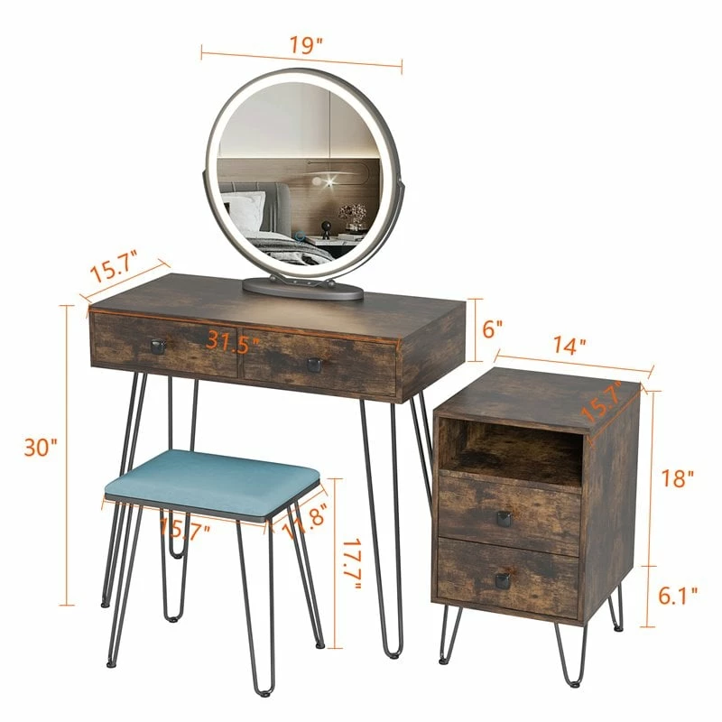 New ๐ฏ Alexent Wood Makeup Vanity Desk Set With Round Mirror & Storage Cabinet In Brown ๐งจ 5 New ๐ฏ Alexent Wood Makeup Vanity Desk Set With Round Mirror & Storage Cabinet In Brown ๐งจ - Image 3
