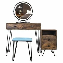 New ๐ฏ Alexent Wood Makeup Vanity Desk Set With Round Mirror & Storage Cabinet In Brown ๐งจ 21 New ๐ฏ Alexent Wood Makeup Vanity Desk Set With Round Mirror & Storage Cabinet In Brown ๐งจ -Living Room Sales Shop 2517314 3 L