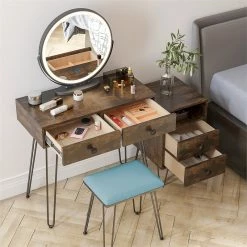 New ๐ฏ Alexent Wood Makeup Vanity Desk Set With Round Mirror & Storage Cabinet In Brown ๐งจ 25 New ๐ฏ Alexent Wood Makeup Vanity Desk Set With Round Mirror & Storage Cabinet In Brown ๐งจ -Living Room Sales Shop 2517314 7 L