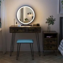 New ๐ฏ Alexent Wood Makeup Vanity Desk Set With Round Mirror & Storage Cabinet In Brown ๐งจ 26 New ๐ฏ Alexent Wood Makeup Vanity Desk Set With Round Mirror & Storage Cabinet In Brown ๐งจ -Living Room Sales Shop 2517314 8 L