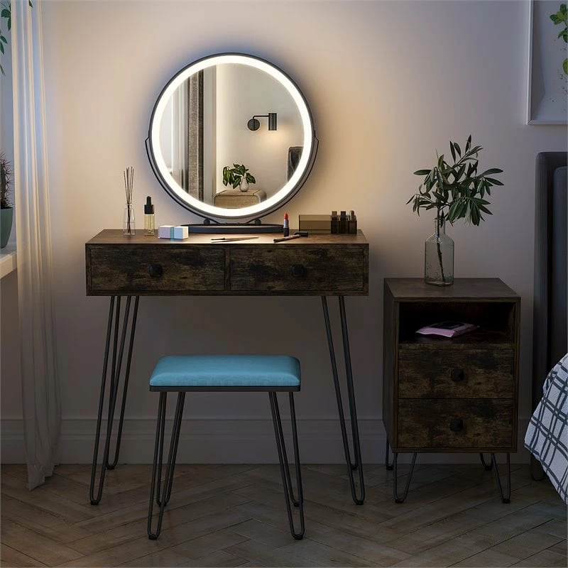 New ๐ฏ Alexent Wood Makeup Vanity Desk Set With Round Mirror & Storage Cabinet In Brown ๐งจ 14 New ๐ฏ Alexent Wood Makeup Vanity Desk Set With Round Mirror & Storage Cabinet In Brown ๐งจ - Image 12