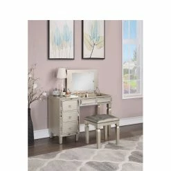 Best deal โ๏ธ Poundex Wooden Makeup Vanity Set With Lift-up Mirror And Stool - Silver ๐ 9 Best deal โ๏ธ Poundex Wooden Makeup Vanity Set With Lift-up Mirror And Stool - Silver ๐ -Living Room Sales Shop 2524514 4 L