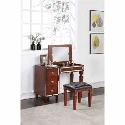 Wholesale ๐ Poundex Wooden Makeup Vanity Set With Lift-up Mirror And Stool - Cherry โค๏ธ 9 Wholesale ๐ Poundex Wooden Makeup Vanity Set With Lift-up Mirror And Stool - Cherry โค๏ธ -Living Room Sales Shop 2524516 3 L