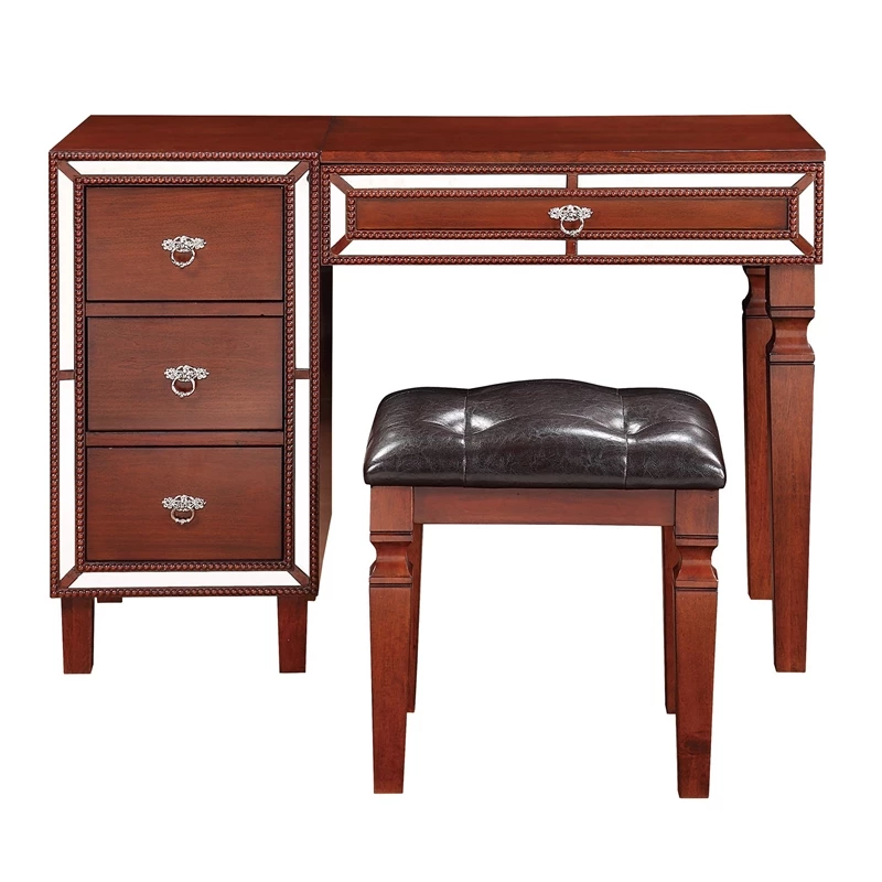 Wholesale ๐ Poundex Wooden Makeup Vanity Set With Lift-up Mirror And Stool - Cherry โค๏ธ 3 Wholesale ๐ Poundex Wooden Makeup Vanity Set With Lift-up Mirror And Stool - Cherry โค๏ธ