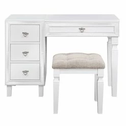 Wholesale ๐งจ Poundex Wooden Makeup Vanity Set With Lift-up Mirror And Stool - White ๐