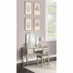 Cheap ๐ Poundex Wooden Makeup Vanity Set With Tri-fold Mirror And Stool - Silver ๐งจ 8 Cheap ๐ Poundex Wooden Makeup Vanity Set With Tri-fold Mirror And Stool - Silver ๐งจ -Living Room Sales Shop 2524518 2 L