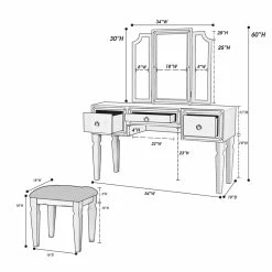 Cheap ๐ Poundex Wooden Makeup Vanity Set With Tri-fold Mirror And Stool - Silver ๐งจ 9 Cheap ๐ Poundex Wooden Makeup Vanity Set With Tri-fold Mirror And Stool - Silver ๐งจ -Living Room Sales Shop 2524518 4 L
