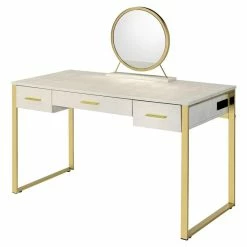Deals π ACME Furniture ACME Myles Vanity Set With USB Port In Antique White And Champagne Metal π₯