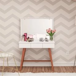 New ❤️ Boahaus Alice 3-Drawer Modern Wood 👗 Dressing Table With Mirror In White 👏 -Living Room Sales Shop 2552934 2 L