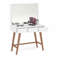 New ❤️ Boahaus Alice 3-Drawer Modern Wood 👗 Dressing Table With Mirror In White 👏