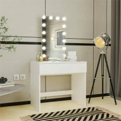 Cheapest ❤️ Boahaus Ariadne 1-Drawer Modern Wood Vanity With Light Bulbs In White ✔️ -Living Room Sales Shop 2552936 1 L
