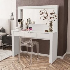 New π― Boahaus Calypso 3-Drawer Modern Wood Makeup Vanity With Mirror In White 𧨠8 New π― Boahaus Calypso 3-Drawer Modern Wood Makeup Vanity With Mirror In White 𧨠-Living Room Sales Shop 2553008 2 L