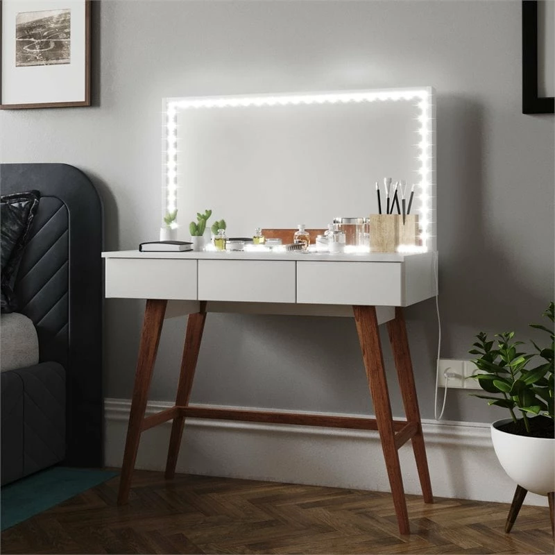 Buy ๐ Boahaus Cybele 3-Drawer Modern Wood Vanity With LED Lights In White/Brown โ 4 Buy ๐ Boahaus Cybele 3-Drawer Modern Wood Vanity With LED Lights In White/Brown โ - Image 2