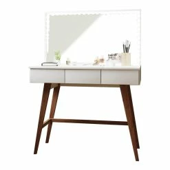 Buy 😀 Boahaus Cybele 3-Drawer Modern Wood Vanity With LED Lights In White/Brown ⌛