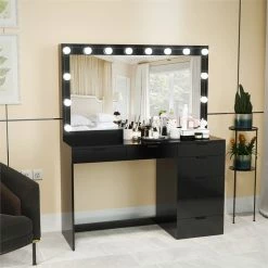 Brand new 🛒 Boahaus Diana 7-Drawer Modern Wood 👗 Dressing Table With Mirror In Black 😉 -Living Room Sales Shop 2553015 1 L