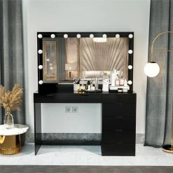 Brand new 🛒 Boahaus Diana 7-Drawer Modern Wood 👗 Dressing Table With Mirror In Black 😉 -Living Room Sales Shop 2553015 2 L