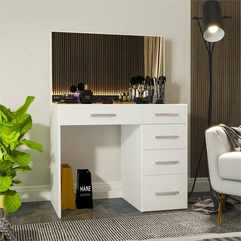 Coupon 🤩 Boahaus Gaia 5-Drawer Modern Wood Lighted Vanity With LED Light Strip In White 🎁 4 Coupon 🤩 Boahaus Gaia 5-Drawer Modern Wood Lighted Vanity With LED Light Strip In White 🎁 - Image 2