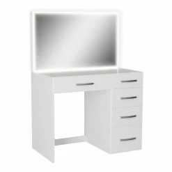 Coupon 🤩 Boahaus Gaia 5-Drawer Modern Wood Lighted Vanity With LED Light Strip In White 🎁