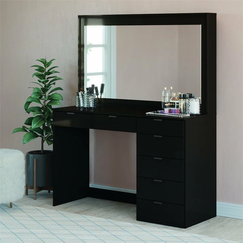 Wholesale ๐ Boahaus Joan 7-Drawer Modern Wood ๐ Dressing Table With Mirror In Black ๐งจ 4 Wholesale ๐ Boahaus Joan 7-Drawer Modern Wood ๐ Dressing Table With Mirror In Black ๐งจ - Image 2