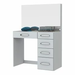 New 😉 Boahaus Matilda 5-Drawer Modern Wood 👗 Dressing Table With Mirror In White 👏
