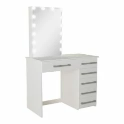 Best Pirce ๐งจ Boahaus Phoebe 6-Drawer Modern Wood Lighted Vanity With Mirror In White ๐