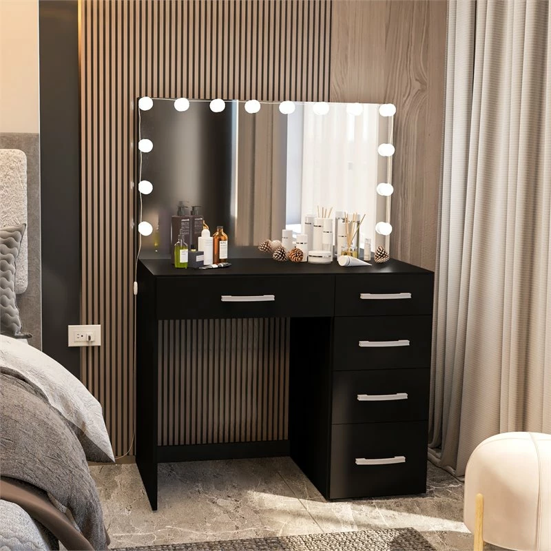 New ๐ฏ Boahaus Saranya 6-Drawer Modern Wood ๐ Dressing Table With Light Bulbs In Black ๐ 4 New ๐ฏ Boahaus Saranya 6-Drawer Modern Wood ๐ Dressing Table With Light Bulbs In Black ๐ - Image 2