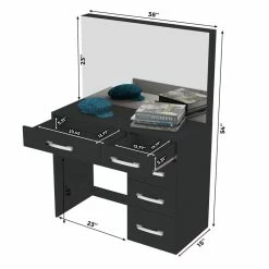 New ๐ฏ Boahaus Saranya 6-Drawer Modern Wood ๐ Dressing Table With Light Bulbs In Black ๐ 7 New ๐ฏ Boahaus Saranya 6-Drawer Modern Wood ๐ Dressing Table With Light Bulbs In Black ๐ -Living Room Sales Shop 2553045 2 L