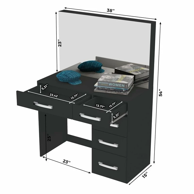 New ๐ฏ Boahaus Saranya 6-Drawer Modern Wood ๐ Dressing Table With Light Bulbs In Black ๐ 5 New ๐ฏ Boahaus Saranya 6-Drawer Modern Wood ๐ Dressing Table With Light Bulbs In Black ๐ - Image 3