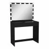 Promo 🎁 Boahaus Suri 2-Drawer Modern Wood Lighted Vanity Table With Glass Top In Black 🧨
