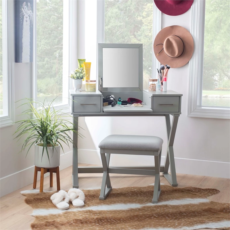 Deals ✔️ Linon Ashby Wood Bedroom Vanity In Gray ✨ 5 Deals ✔️ Linon Ashby Wood Bedroom Vanity In Gray ✨ - Image 3