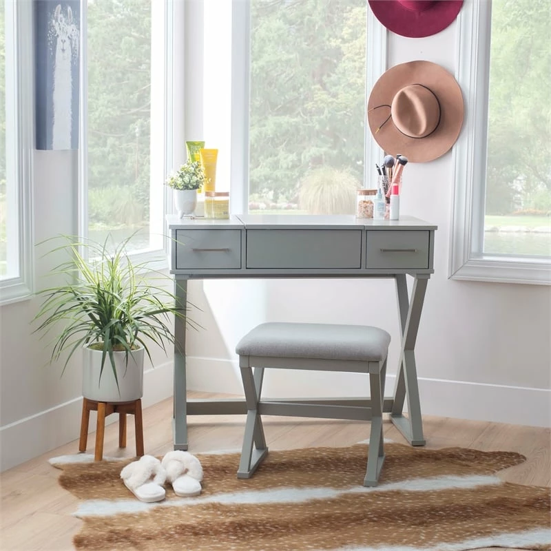 Deals ✔️ Linon Ashby Wood Bedroom Vanity In Gray ✨ 18 Deals ✔️ Linon Ashby Wood Bedroom Vanity In Gray ✨ - Image 16